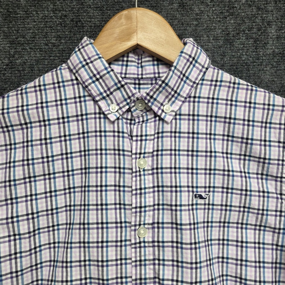 Vineyard Vines Shirt Boy Medium Purple Plaid Whale Shirt Long Sleeve Button Down